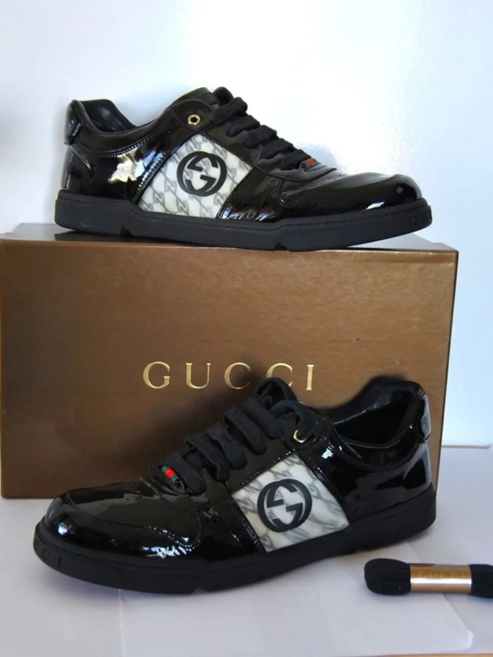 Gucci Patent Leather Mens Shoes Luxury Sneakers with original Box